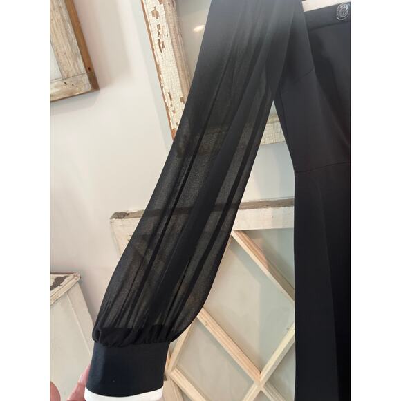 NWOT Karl Lagerfeld size 6 black dress with sheer sleeves and white trim - Picture 4 of 7